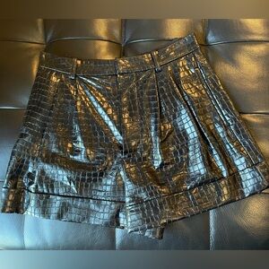 Alice + Olivia Conry Shorts- Croc Black Faux Leather High Waisted Cuffed
